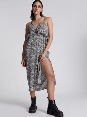 One Teaspoon Zebra-Print Midi Slip Dress - Black & White Slip Dress